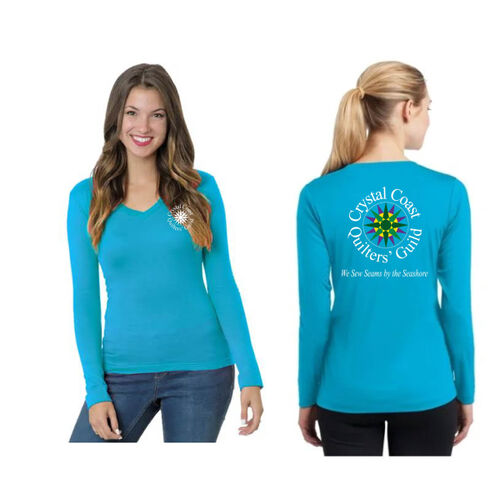 Crystal Coast Quilt Guild Cotton Long Sleeve Tee - Ladies V Neck Thumbnail